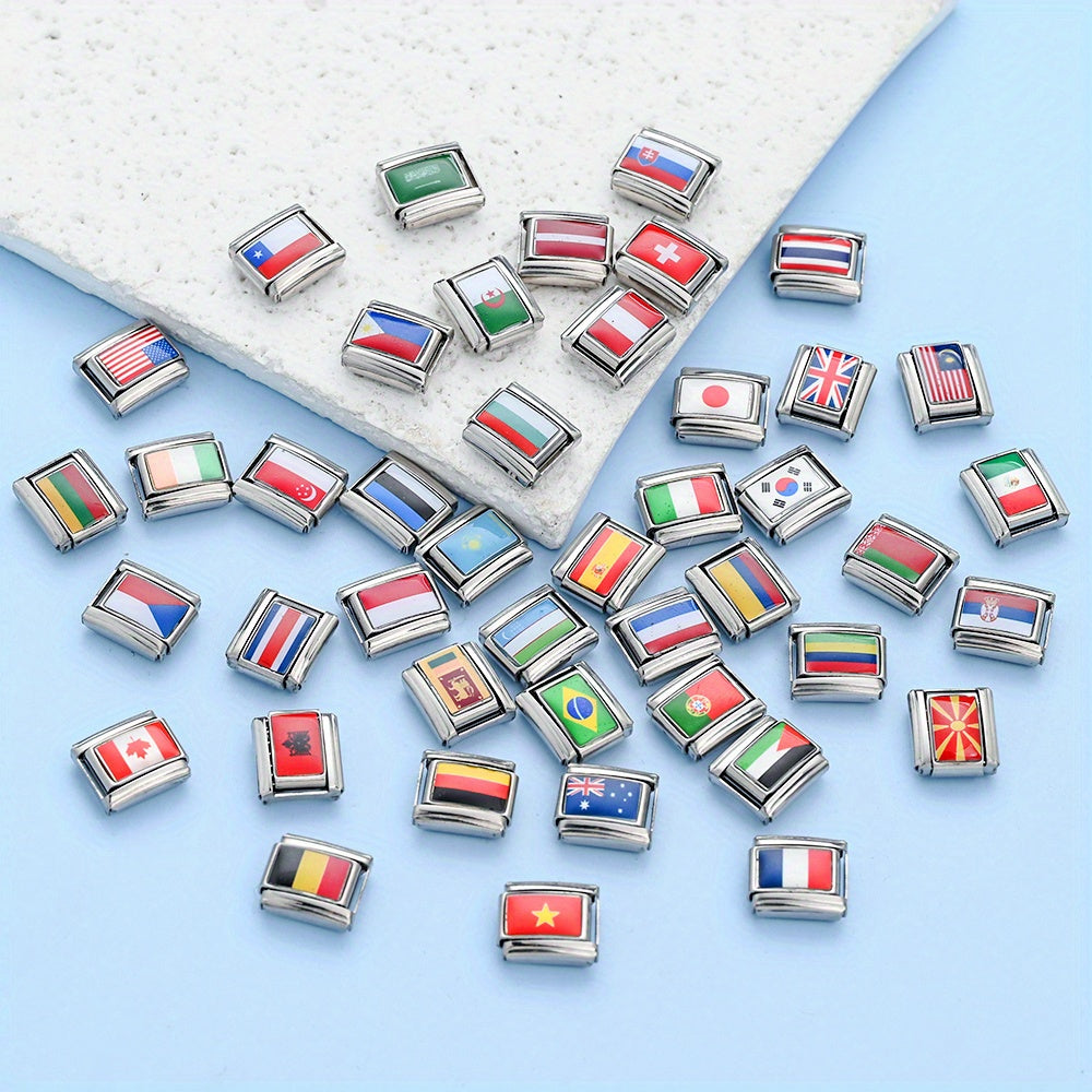1pc 9x10mm Stainless Steel World Flag Module Charm Bead