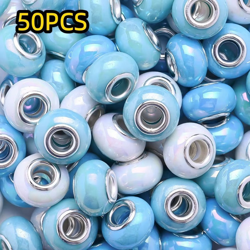 50pcs Large Hole Flat Round Acrylic Beads
