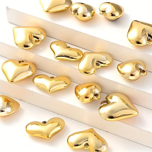 5pcs Golden Color Heart Pendant Charms