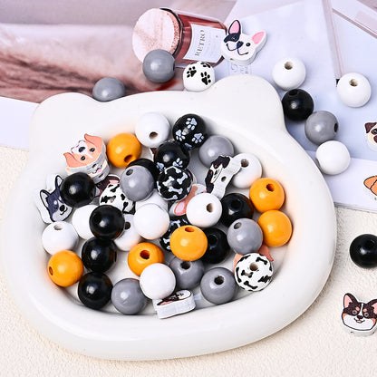 Dog-Themed Wooden Beads