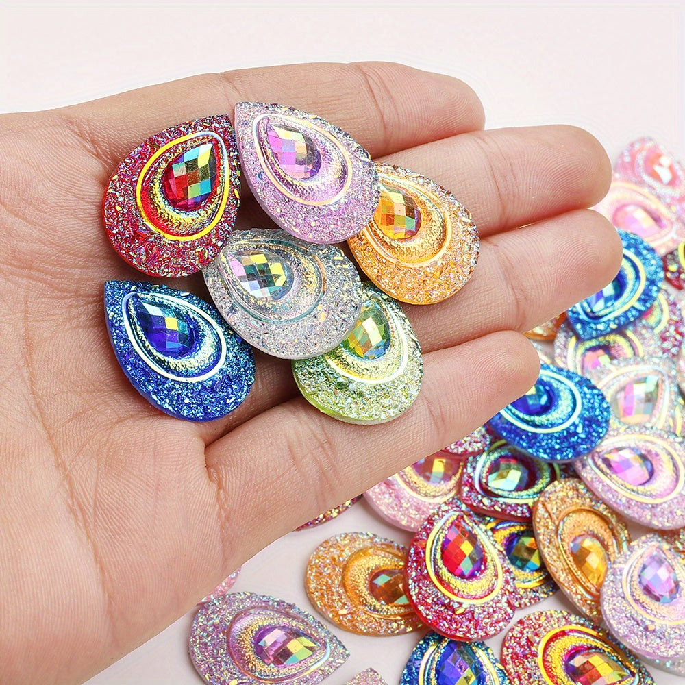 50pcs Peacock Feather Shape Rhinestone Flatback Beads