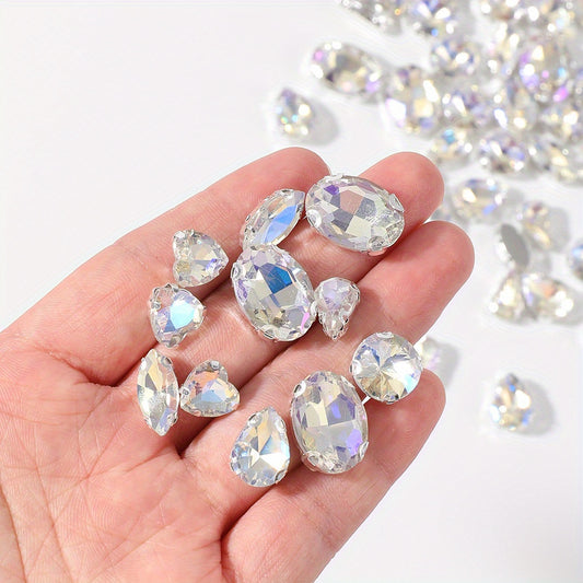 20/40pcs AB Colorful Heart Round Waterdrop Flatback Acrylic Rhinestone Beads