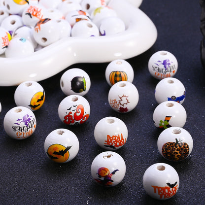 15mm Halloween Wooden Pattern Beads