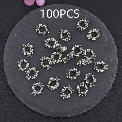 100pcs 10mm Antique Silvery Butterfly Flower Alloy Spacer Beads
