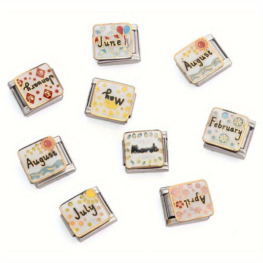 1pc 9x10mm Stainless Steel Month Theme Module Bead