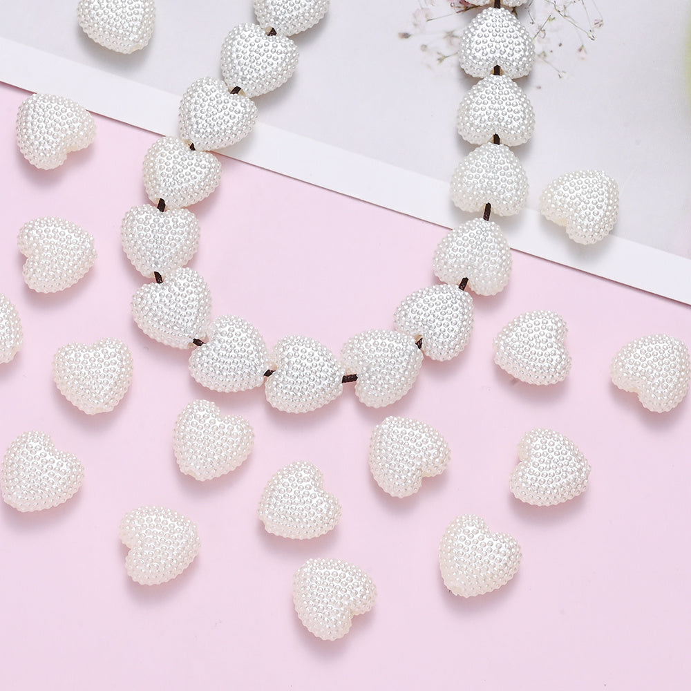 50pcs 12mm Pure White Acrylic Heart Beads