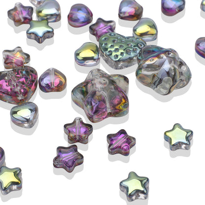 34pcs Star & Heart Electroplated Glass Beads