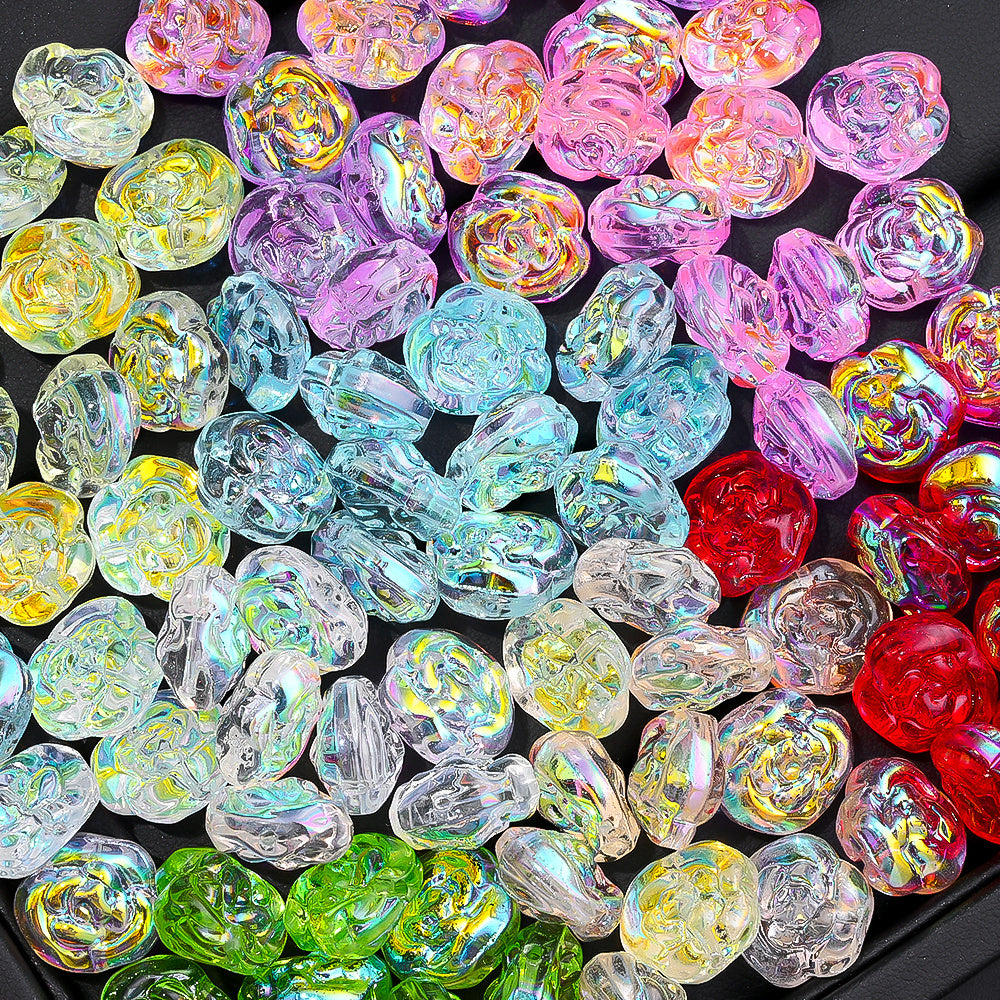 14x13mm Iridescent Rose Glass Beads
