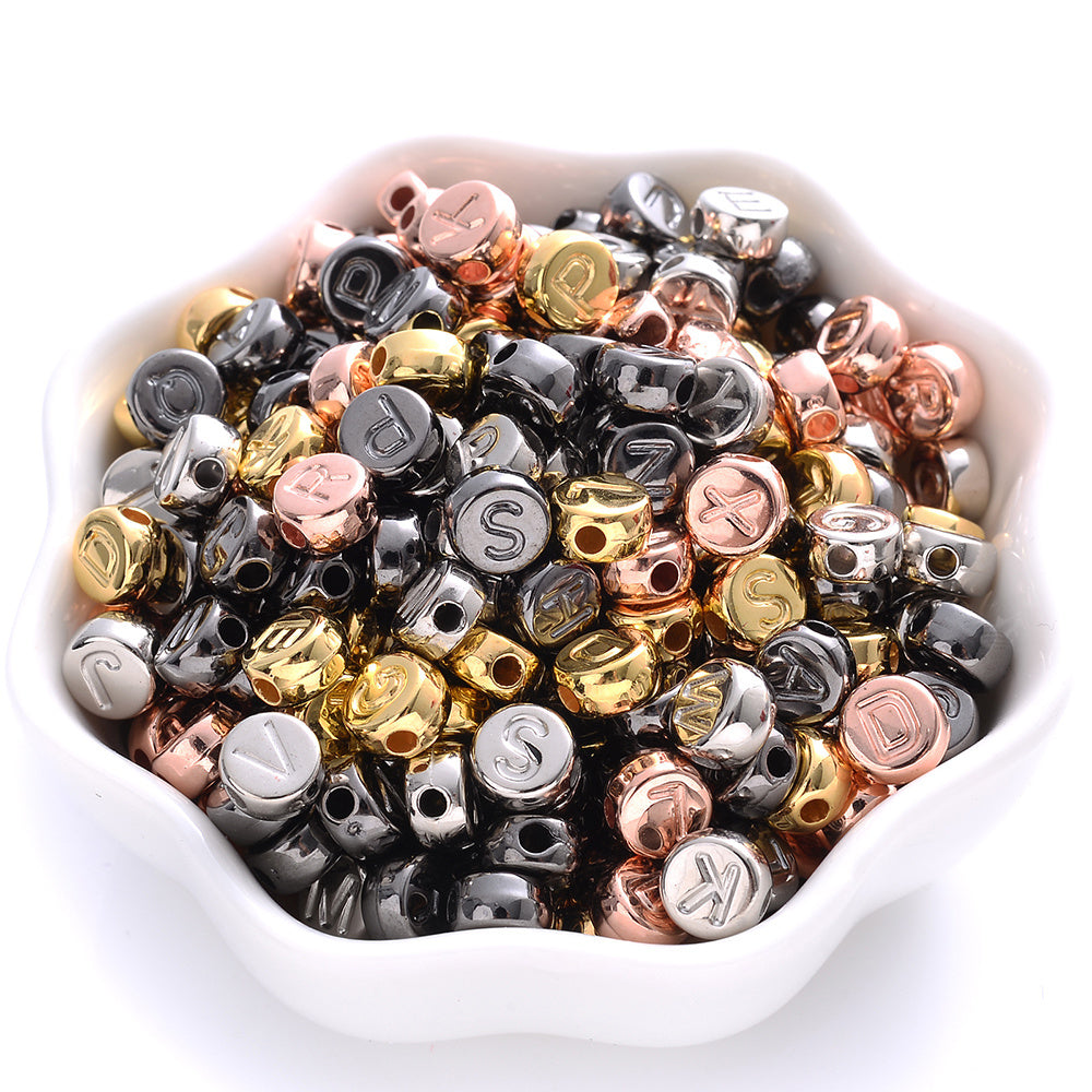 100pcs Silvery Golden Mixed Color Letter Acrylic Beads