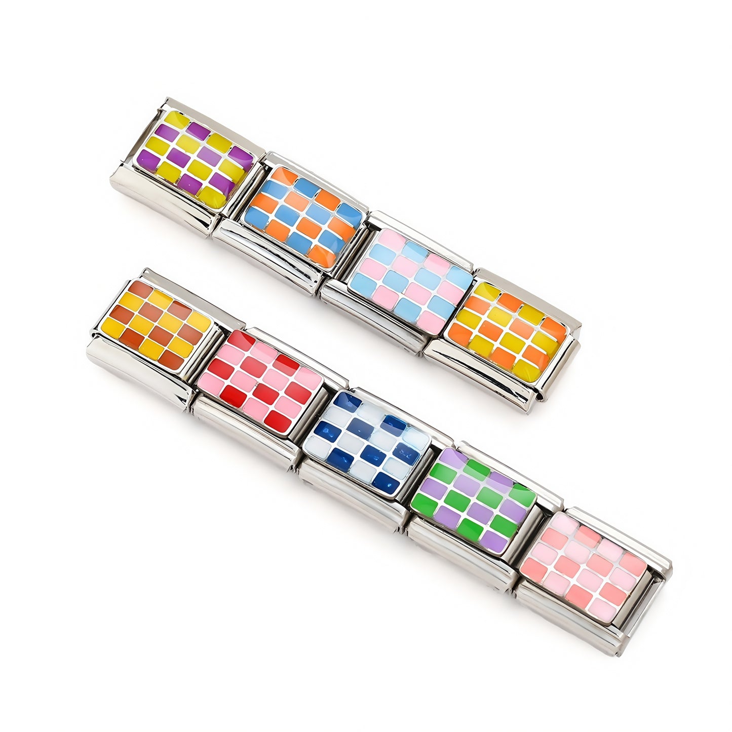 1pc 9x10mm Stainless Steel Checkerboard Module Charm Bead