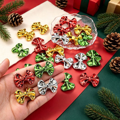 23 × 31mm 3D Christmas Bow Acrylic Spacer Beads, 10pcs
