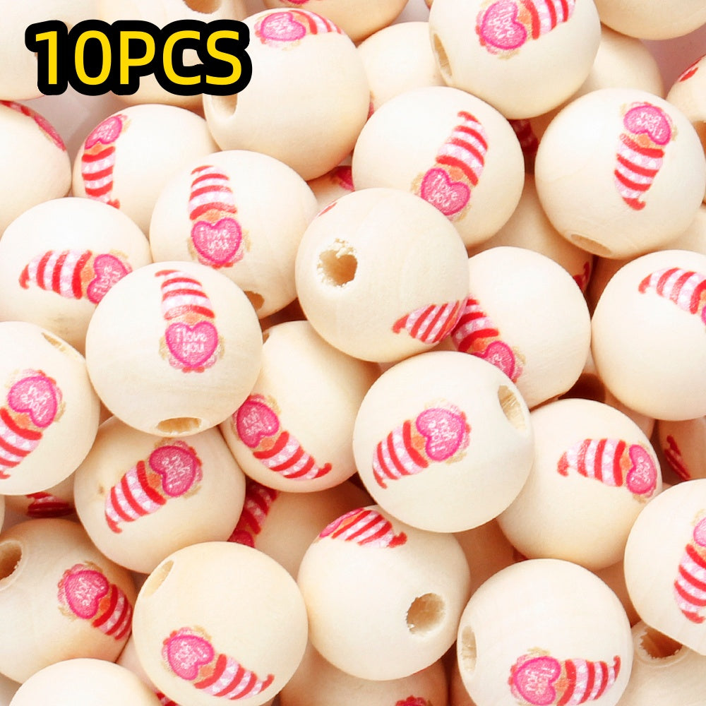 10pcs/set 16mm Heart-Shaped Printed Wooden Beads
