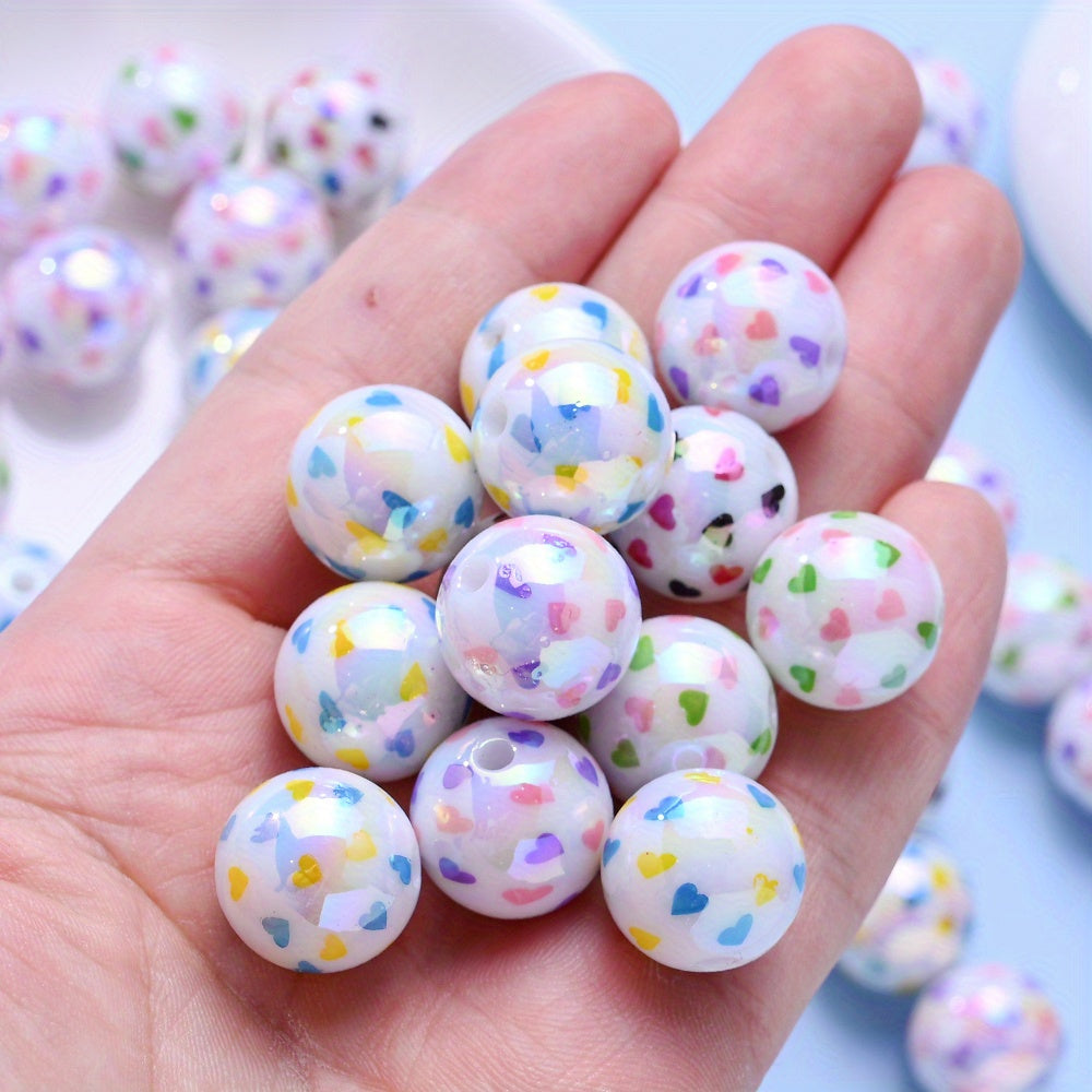 16mm Heart Pattern Acrylic Round Beads