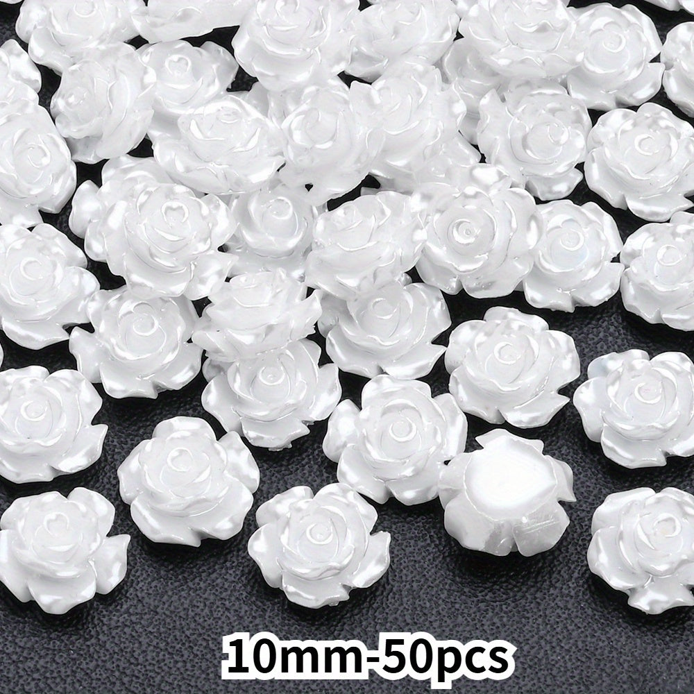 50pcs 10mm 3D White Resin Camellia Flower Beads