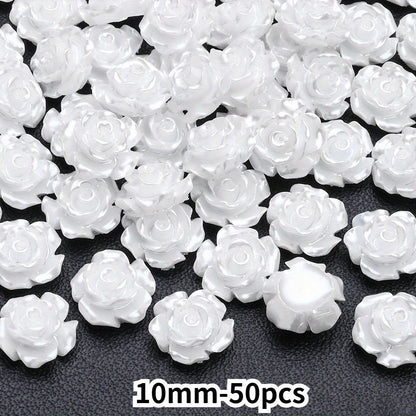 50pcs 10mm 3D White Resin Camellia Flower Beads
