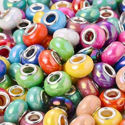 30/50/100pcs 9x14mm Random Mixed Color European Style Acrylic Large Hole Spacer Beads