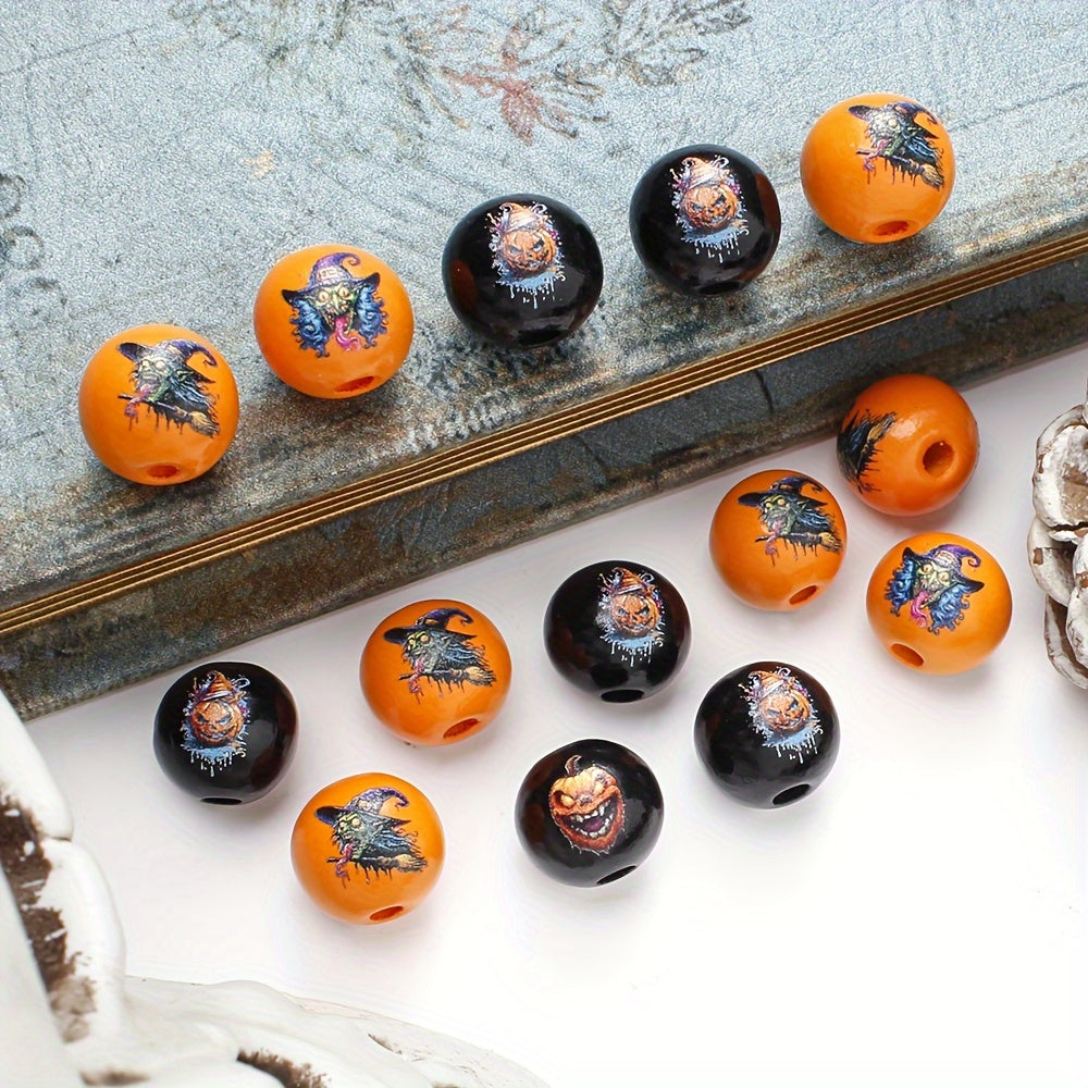 10pcs 16mm Halloween Pattern Wooden Round Beads