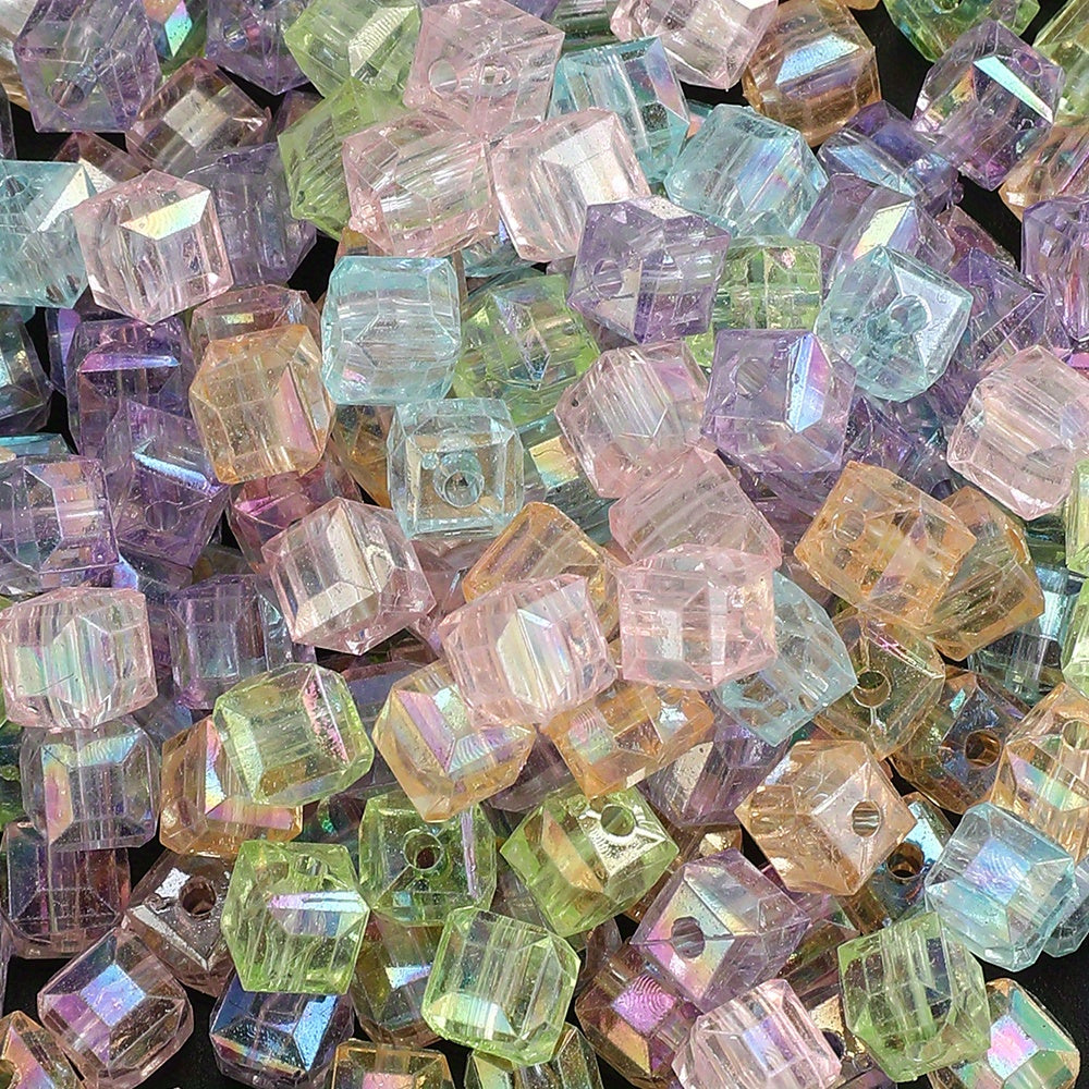 50pcs 8mm Sparkle Prismatic Cube Acrylic Beads