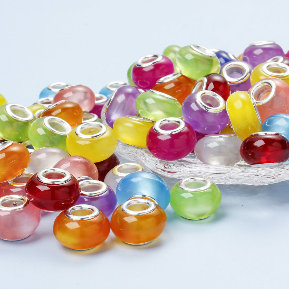 Floral Print Acrylic Spacer Beads