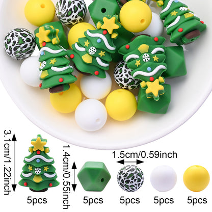 Christmas Silicone Focal Bead Set, 25pcs