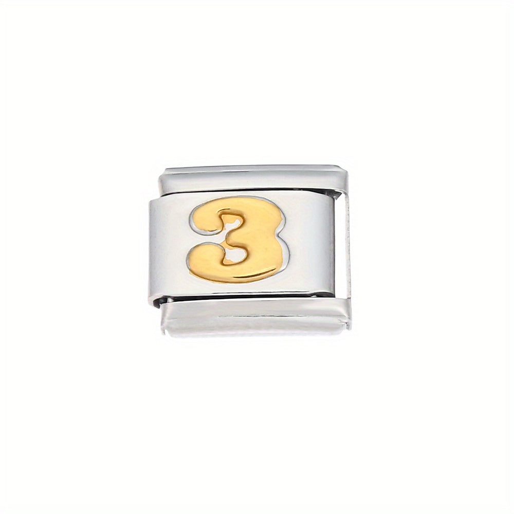 1pc 9x10mm Golden Stainless Steel Number Bead