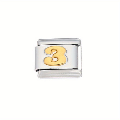1pc 9x10mm Golden Stainless Steel Number Bead