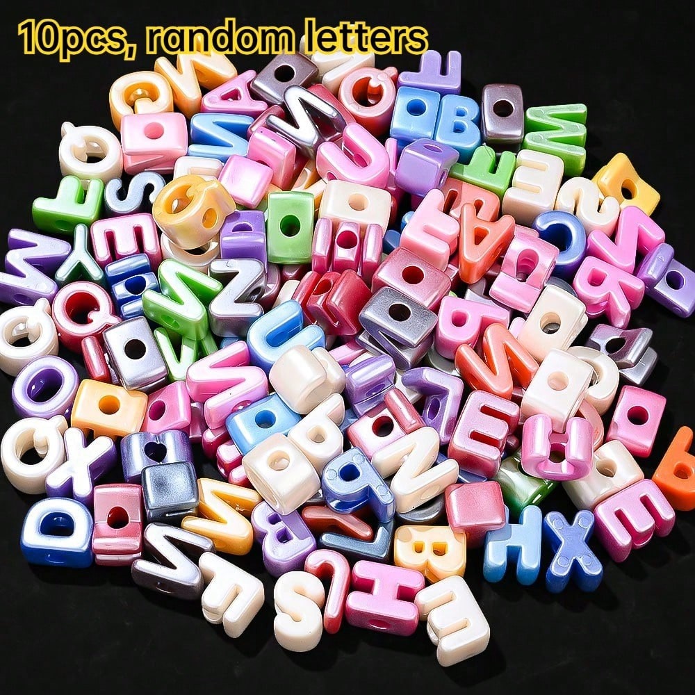 Golden / Silver Shiny CCB Big Hole Alphabet Beads, 10pcs
