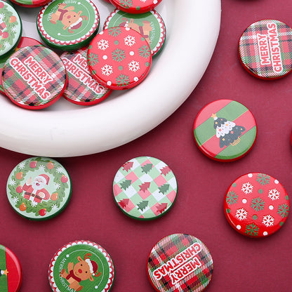 30mm Christmas Printed Flat Acrylic Spacer Beads, 10pcs