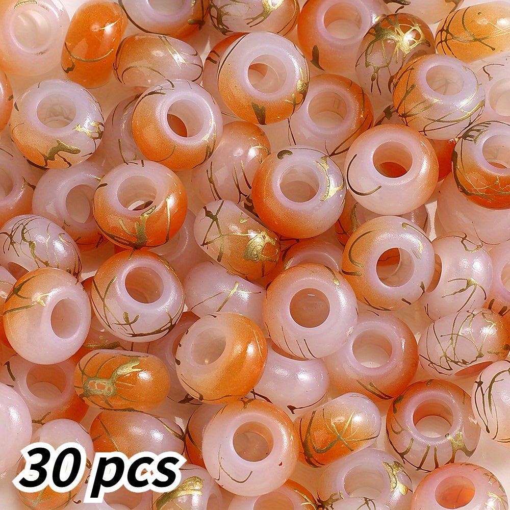 30pcs 9x14mm Golden Line Gradient Acrylic Round Beads