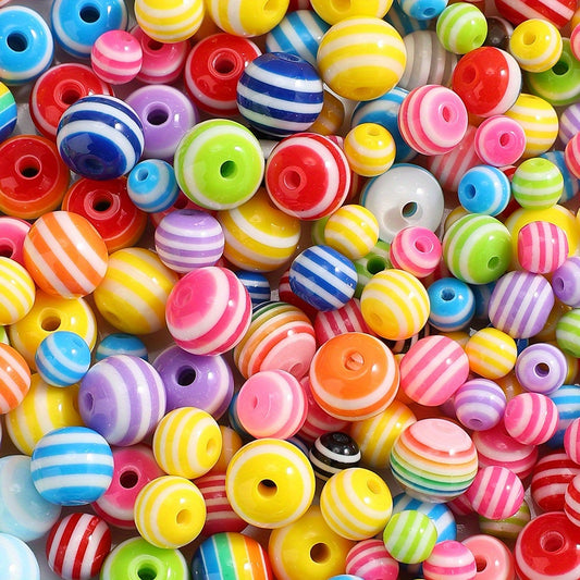 50pcs 6/8/10mm Acrylic Striped Round Beads
