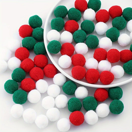 100pcs Christmas Colorful Soft Pom Pom Beads Set