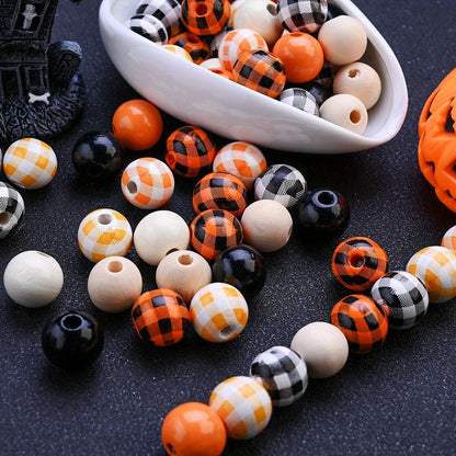16mm Halloween Plaid Wooden Spacer Beads
