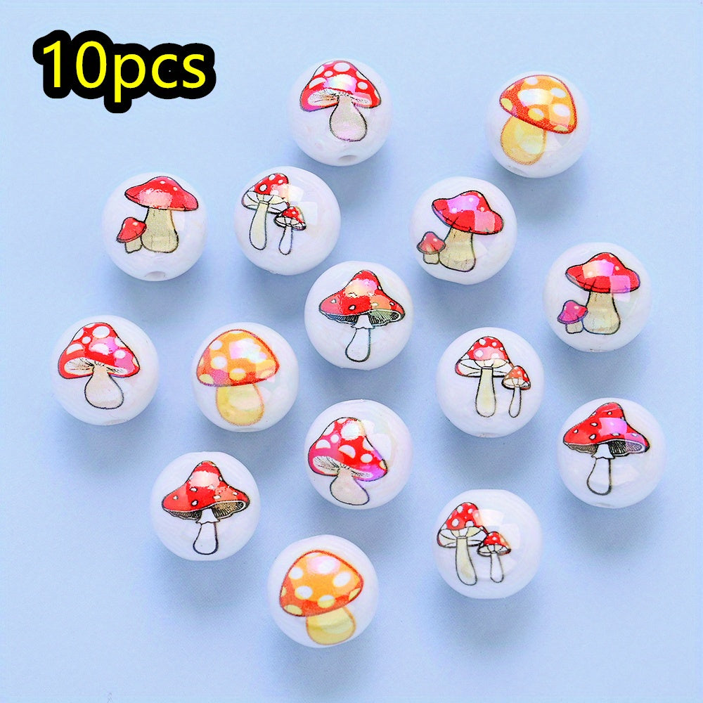 10pcs Red Mushroom Design Acrylic Beads