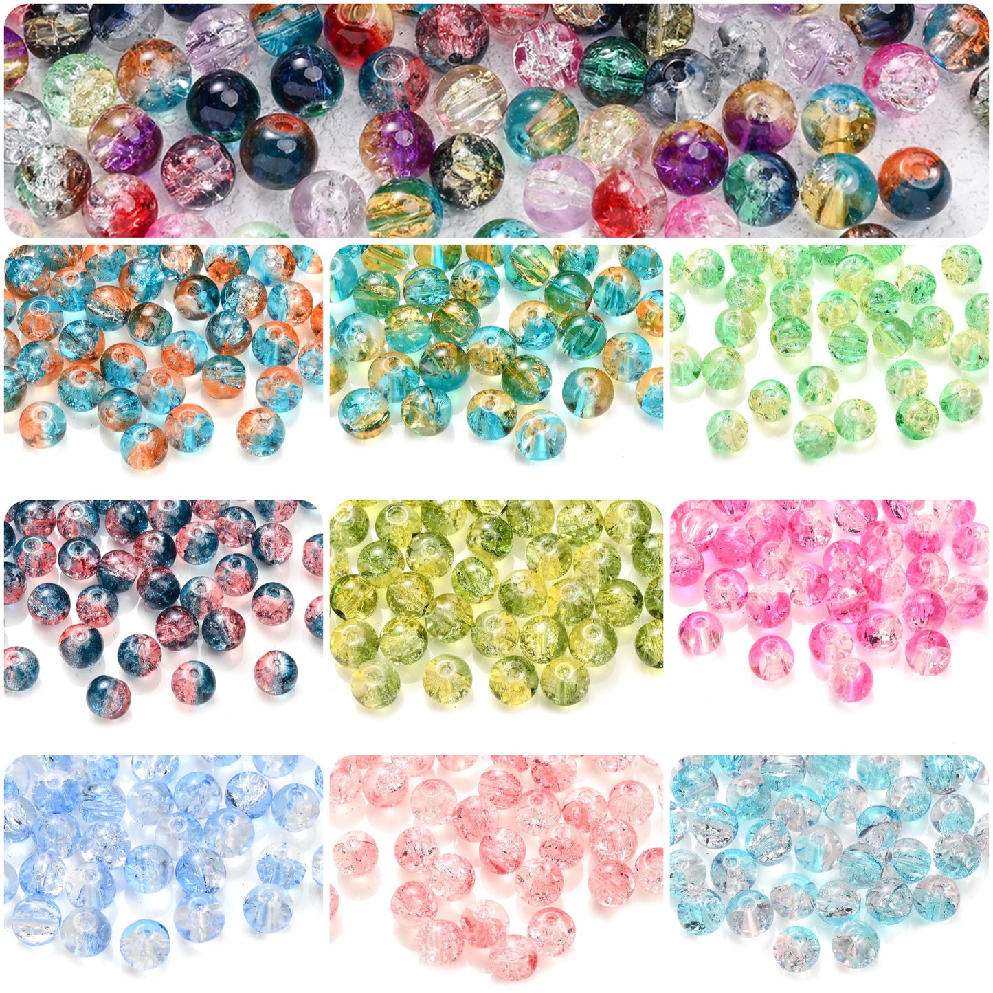 Gradient Crackle Glass Spacer Beads