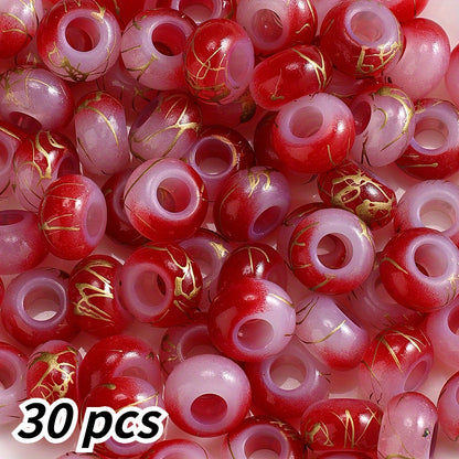 30pcs 9x14mm Golden Line Gradient Acrylic Round Beads