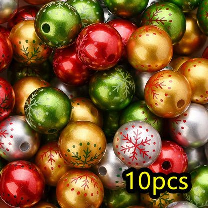 10pcs/set Christmas Snowflake Print Focal Beads