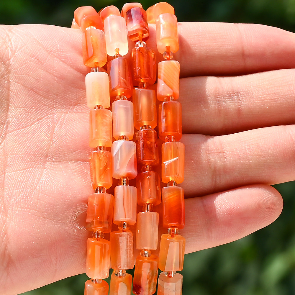 15-16pcs 6x10mm Orange Faceted Cylinder Spacer Beads