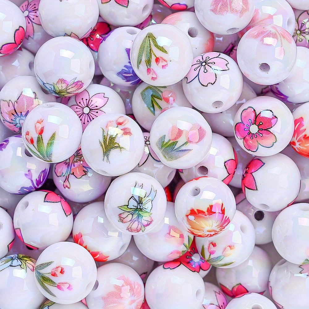 10pcs 16mm Glossy Floral Acrylic Beads