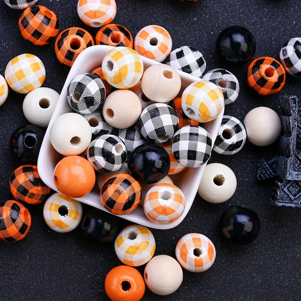 16mm Halloween Plaid Wooden Beads
