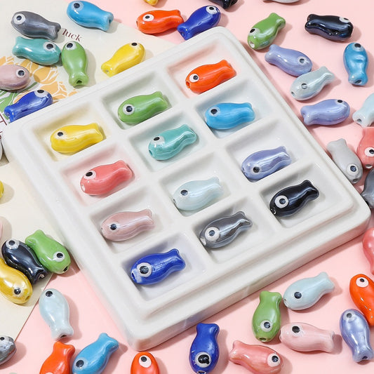 10pcs Multicolor Speckled Fish Ceramic Beads