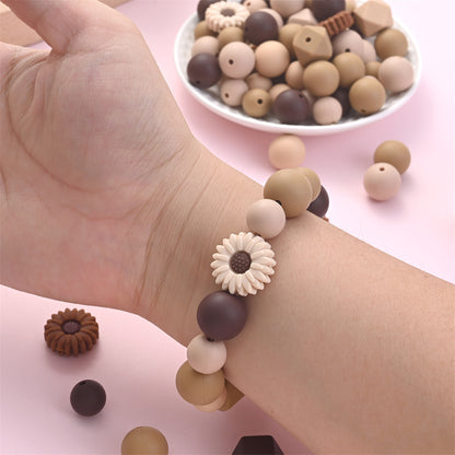 100pcs Brown Silicone Sunflower Beads