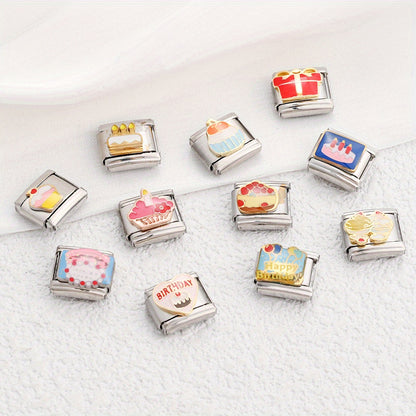 1pc 9x10mm Stainless Steel Birthday Theme Module Charm Bead