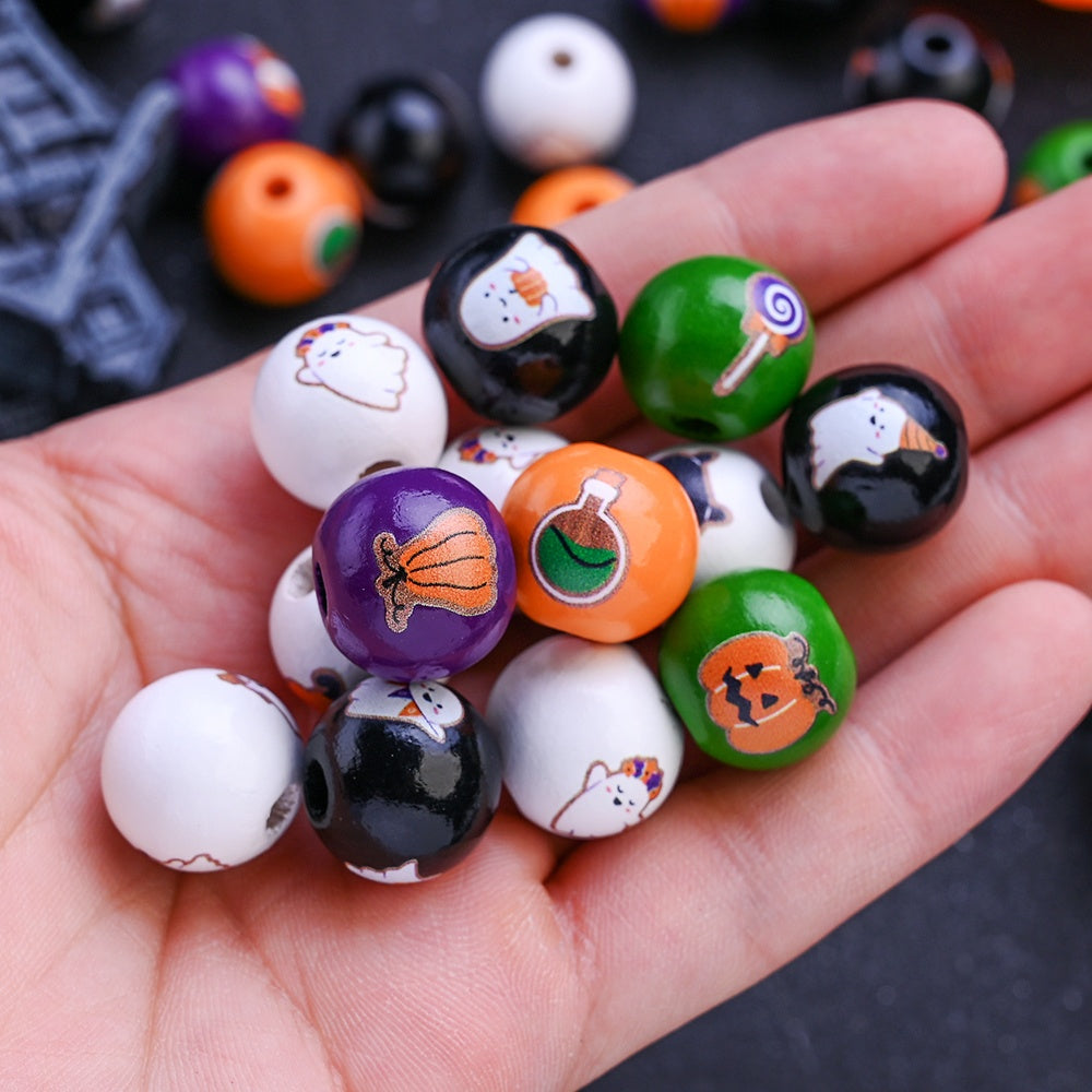 Halloween Wooden Pattern Beads