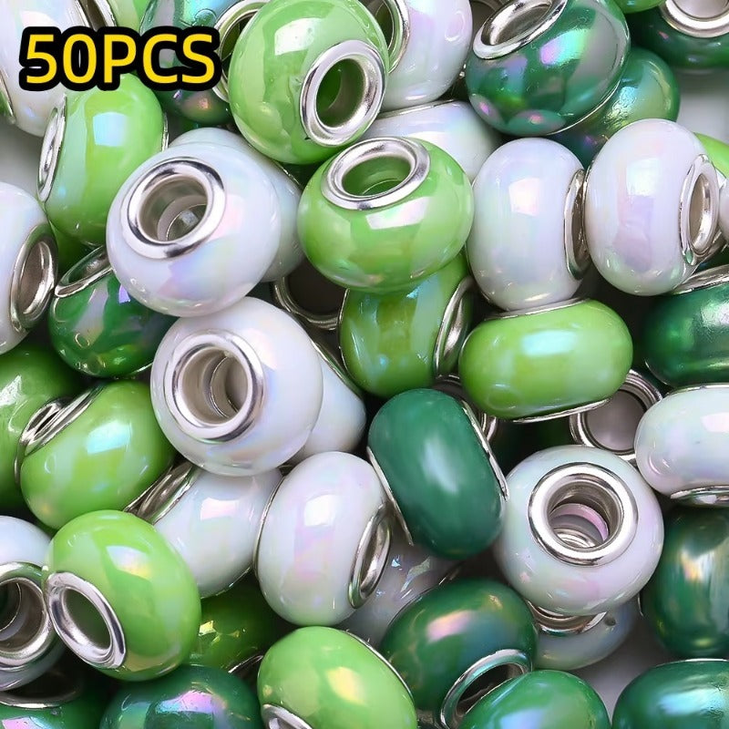 50pcs Large Hole Flat Round Acrylic Beads