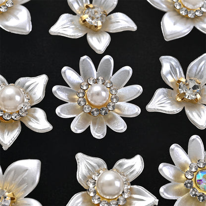 White Flower Rhinestone Flatback Beads