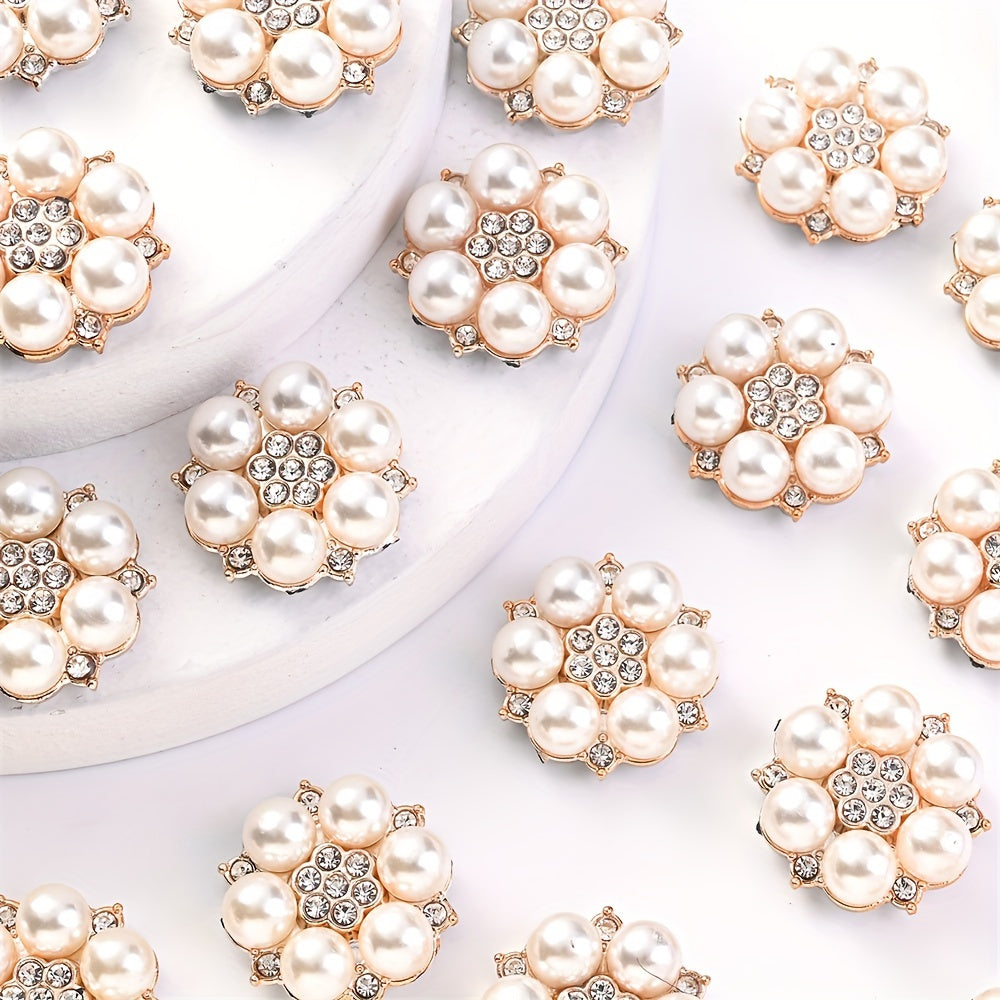 10pcs White Rhinestone Flower Patches