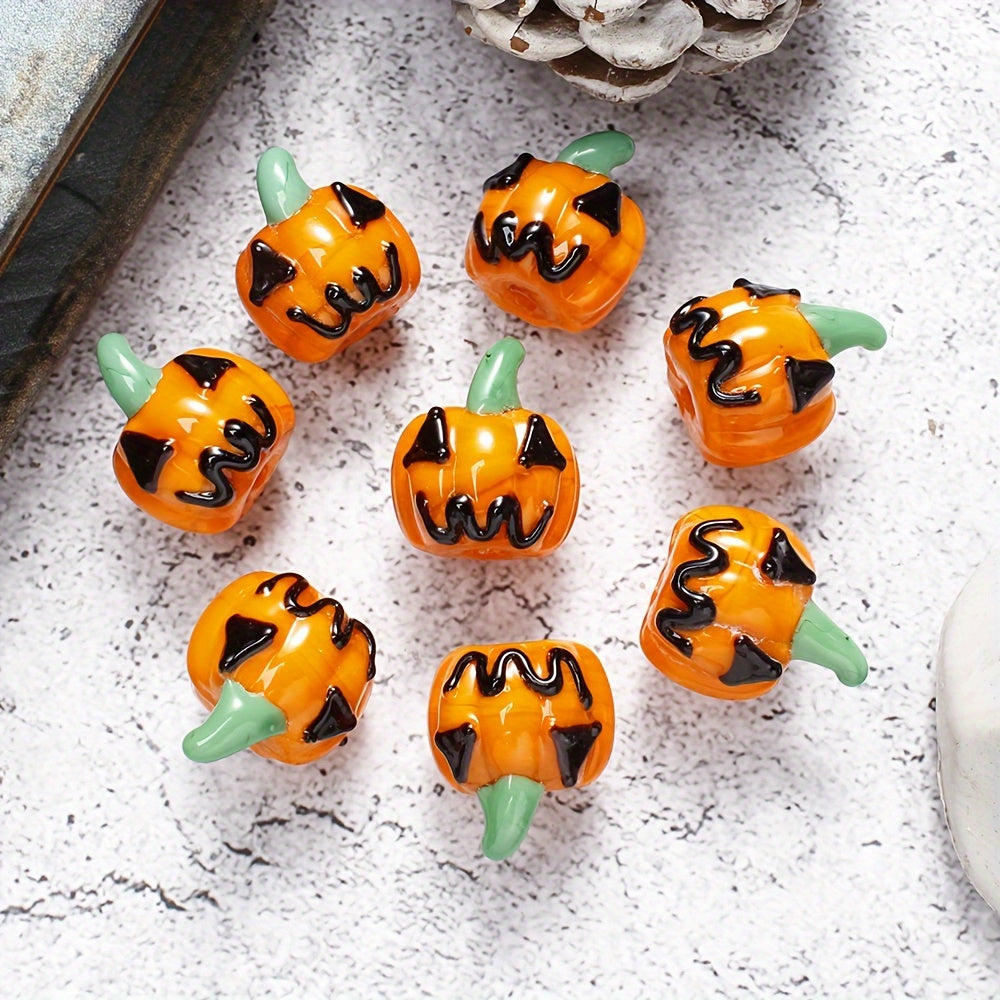 2pcs Halloween Orange Glazed Pumpkin Beads