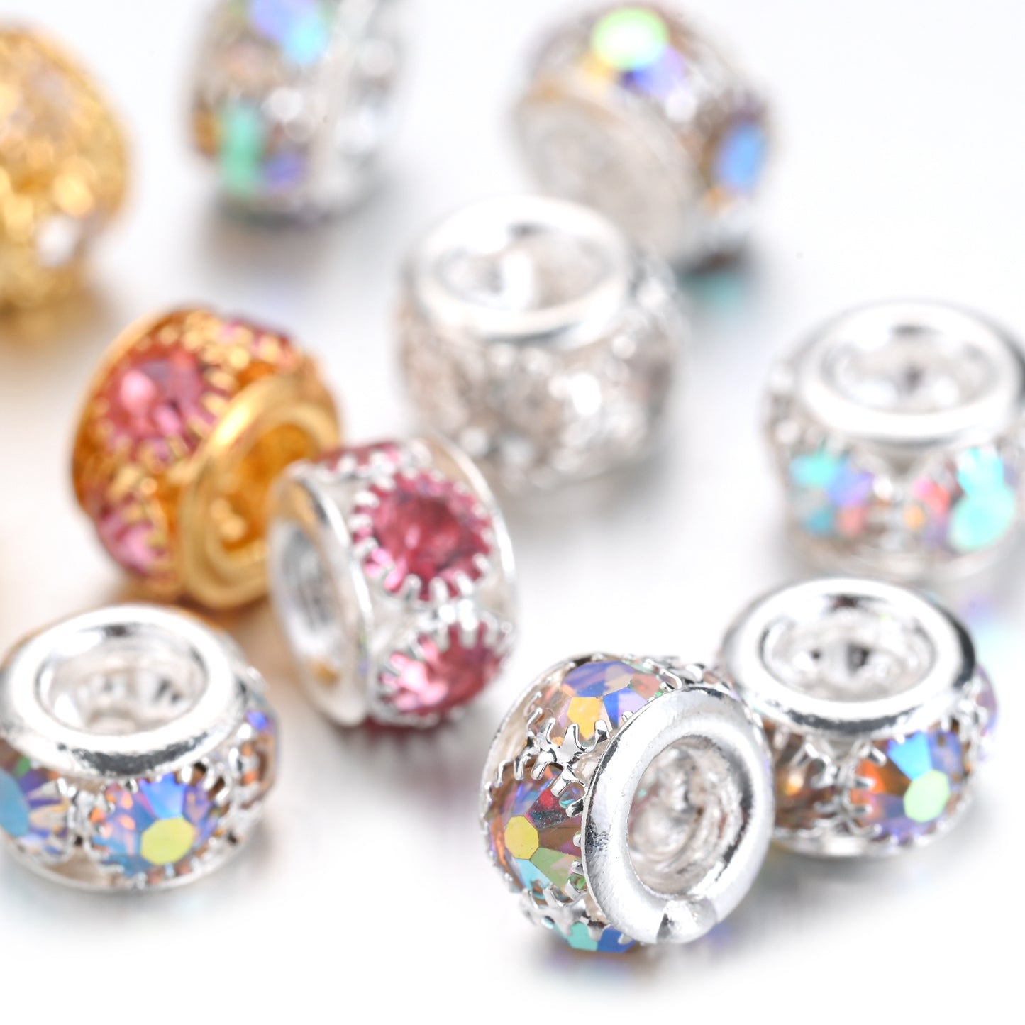 Transparent Glass AB Geometric Rhinestone Spacer Beads