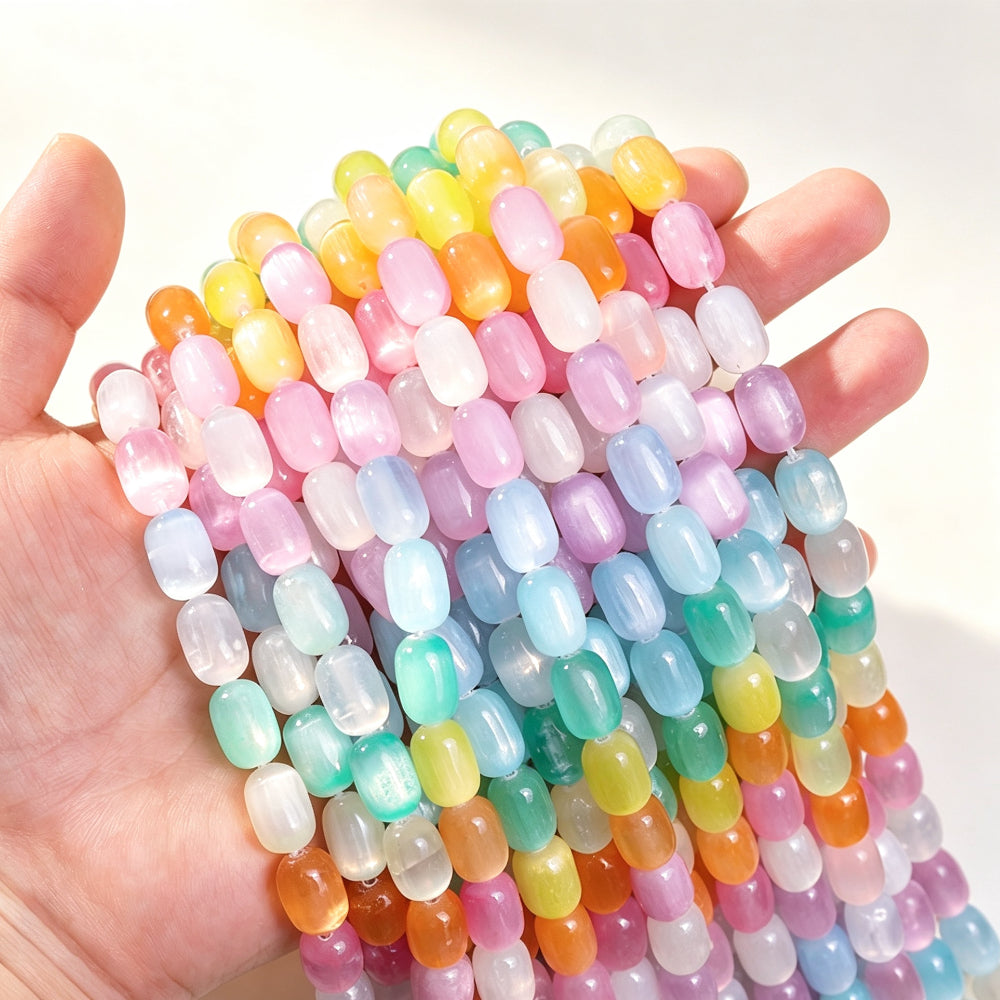 8 × 12mm Rainbow Cat Eye Stone Spacer Beads
