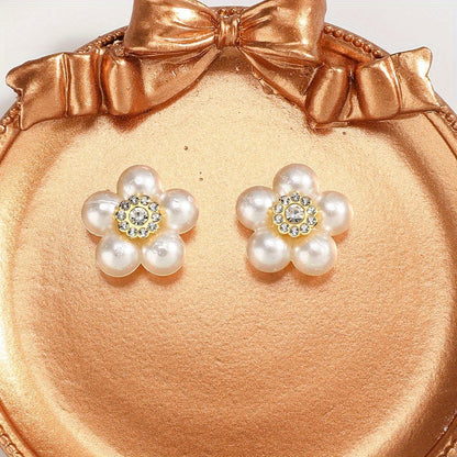 50pcs 20mm White Flower Rhinestone Imitation Pearl Beads